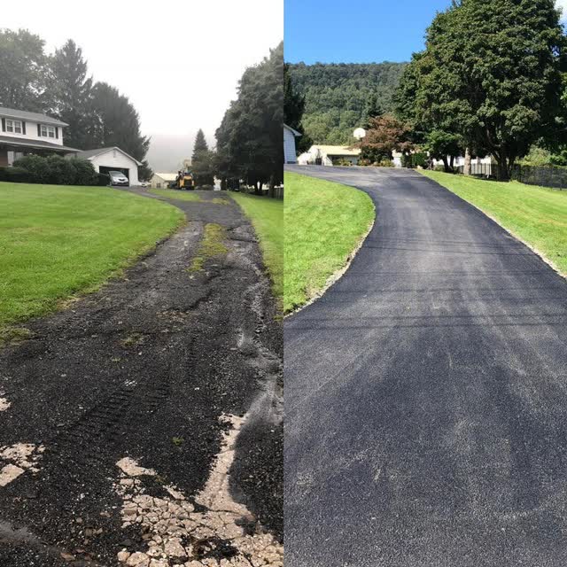 Before and after: a worn driveway transformed with new asphalt